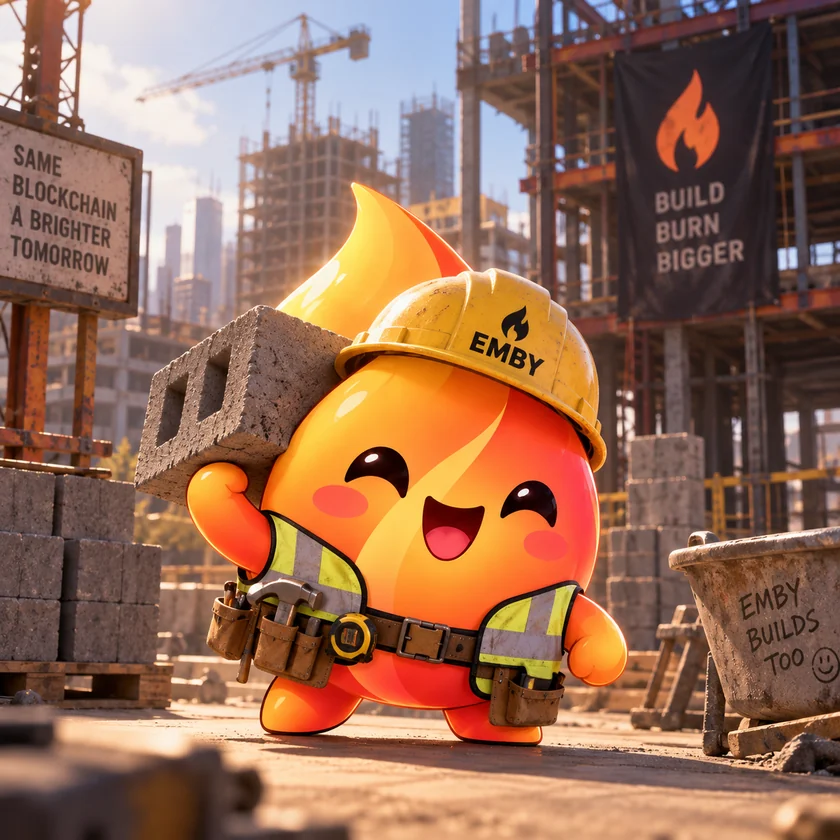 Emby on a construction site in a hard hat