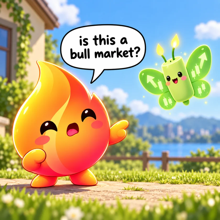 Emby asking a candle butterfly if this is a bull market