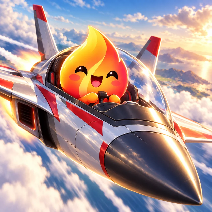 Emby flying a fighter jet